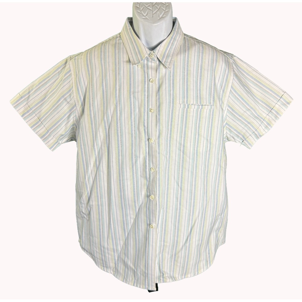 Cabin Creek Button Down Shirt Womens 16 White Striped Wrinkle Free Short Sleeve